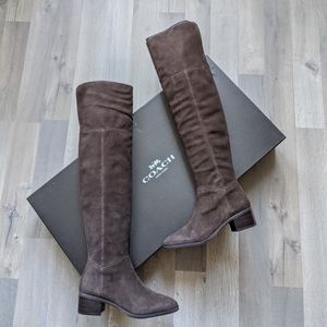 NEW WITH BOX Coach Lucia Split Chestnut OTK Suede boots 8